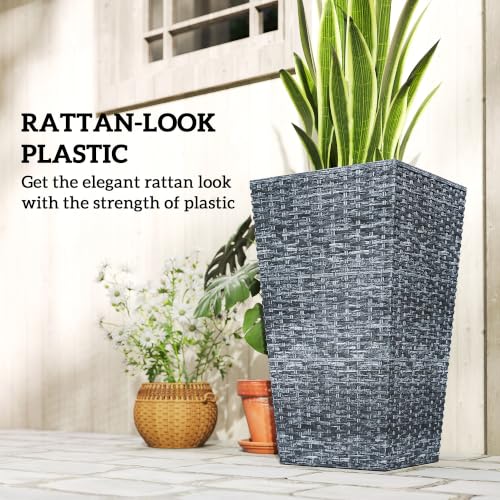 Outsunny 24 in Taper Tall Planters for Outdoor Plants Set of 3, Gray - color: Gray