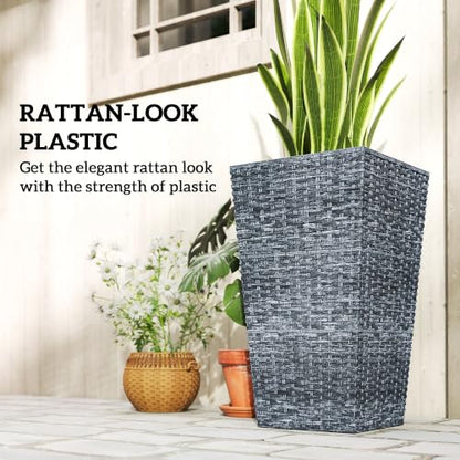 Outsunny 24 in Taper Tall Planters for Outdoor Plants Set of 3, Gray - color: Gray