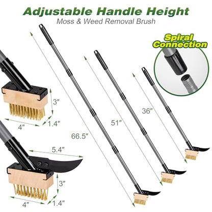 Walensee 66.5in Adjustable 3-in-1 Crack Weeder & Moss Remover Brush Tool