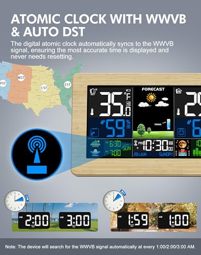 Weather Station Wireless Indoor Outdoor Thermometer, Digital Thermometer, Large Display Home Weather Stations with Weather Forecast, Atomic Clock, Barometric Pressure, B