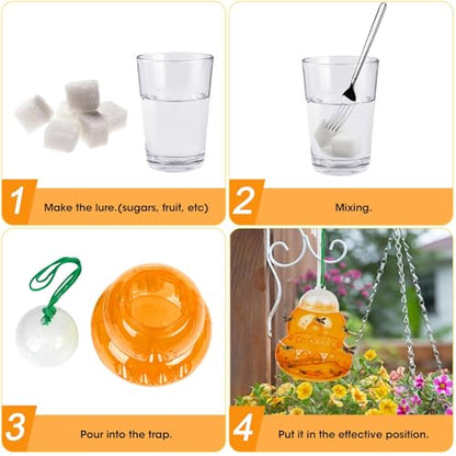 4 Pack Reusable Wasp Traps Outdoor Hanging - color: orange
