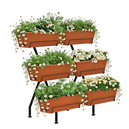 Vertical Garden Planter 3 Tier Vertical Raised Garden Bed Standing Garden Planters with 6 Container Boxes Elevated Garden Planters Indoor Outdoor Herb Planter for Flowers Vegetables Plants, Brick Red - color: Brick Red