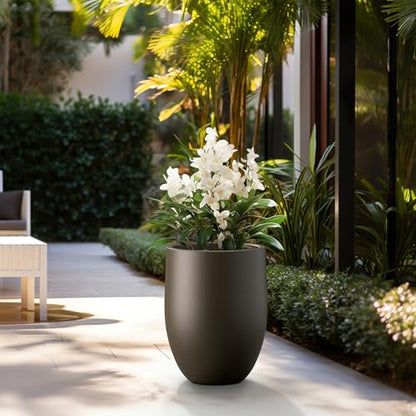 Kante Large Round Bullet Dark BRN Concrete Planter 21.7" Tall, Outdoor - color: Dark Brown