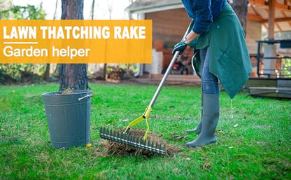 BARAYSTUS Thatch Rake, 15‑Inch Wide Dual‑Side Dethatching Rake for Lawn