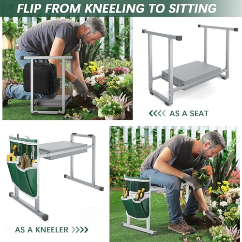 Garden Kneeler and Seat, 10.2" Stable and Save Anti-Tipping with Handle - color: Grey
