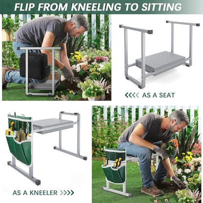 Garden Kneeler and Seat, 10.2" Stable and Save Anti-Tipping with Handle - color: Grey