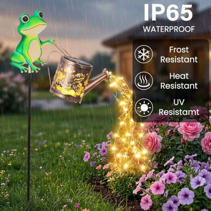 Solar Frog Watering Can Garden Stake Light, Outdoor Solar Decor Waterproof