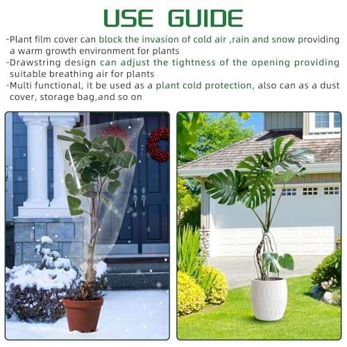 2 Pcs Large Clear Plant Cover Freeze Protection with Drawstring - size: 47.2’’x70.8’’ 2PCS