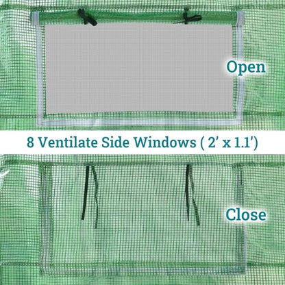 BenefitUSA Greenhouse Replacement PE Cover ONLY for Walk-in Greenhouse 2 Zipper Doors Air Ventilation, Frame NOT Included (15'x7'x7', Green) - size: 15'x7'x7', Green