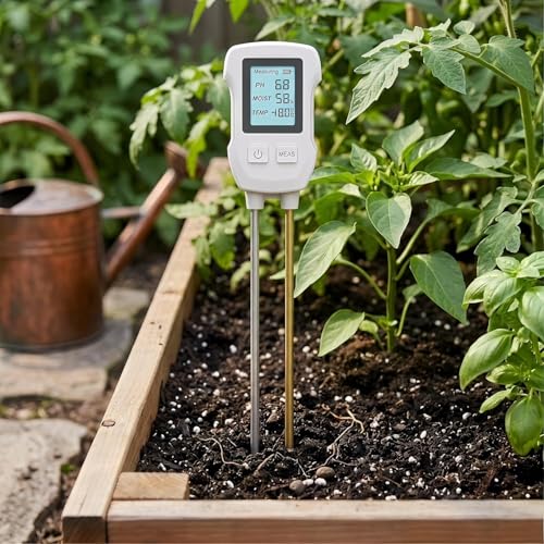 3-in-1 Soil Tester with 2 Probes - Soil Moisture, pH, Fertility, Temperature, Light & Air Humidity Meter, Soil Test Kit for Garden, Lawn, Indoor and Outdoor Plants