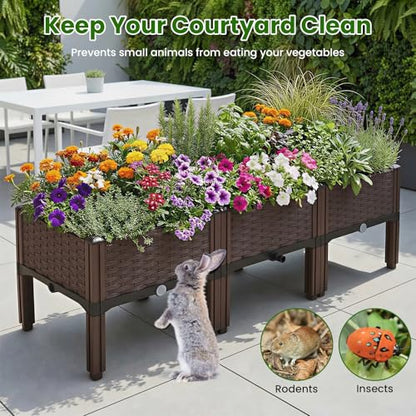 4Pcs Plastic Raised Garden Bed,62.4"×15.6"×14.4" Elevated Wicker Planter Box with Self-Watering System, Plants Garden Boxes with Legs for Growing Fresh Vegetables,Fruit,Flowers and Herbs - size: 4 Boxes-62.4×15.6×14.4in