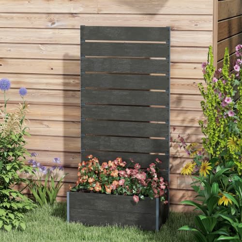 Outsunny Raised Garden Bed with Trellis, 28.25" x 15" x 59", Black - color: Black, size: 28.25" x 15" x 59"