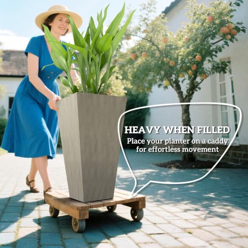 Outsunny 28 in Tall Planters for Outdoor Plants with Drainage Holes, Grey - color: Gray
