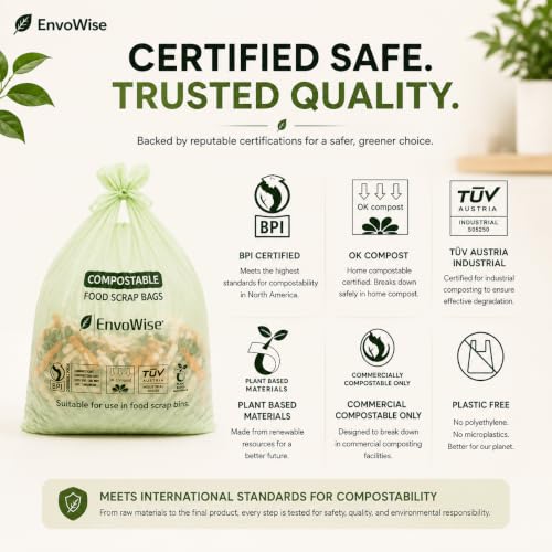 Compostable Trash Bags, 8 Gal (30L), 60 Ct, Extra Thick 0.87 Mil