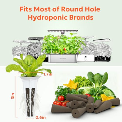 owltron 50 Pcs Hydroponic Seed Pods Kits, Grow Anything Kit Pod for Indoor Herb Garden with 12 Sponges, 2 A&B Nutrient Plant Food, 12 Baskets, 12 Stickers, 12 Germination Domes（Round)