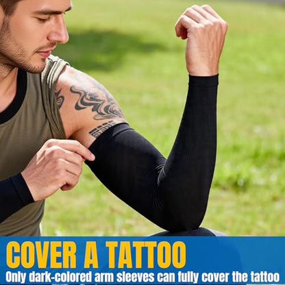 PFFY 4 Pairs Arm Sleeves for Men Women Cooling UV Protection Compression - color: Black*2 + Grey*2