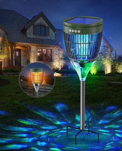 Solar Bug Zapper Outdoor, Mosquito Zapper with Flame & Projector Light - color: Olive