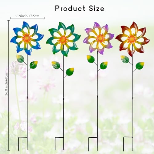 4 Pack Wind Spinners Outdoor, Colorful Metal Flower Windmill - size: 4 Pack-27x7