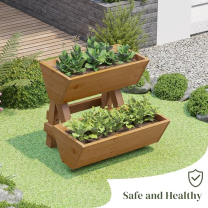 Wooden Vertical Raised Garden Bed with Legs, Tiered Planter Box, Vertical Garden Planter,Wood Plant Stand Wood Flower Rack for Patio, Balcony, Freestanding. (Brown-2 Tiers) - color: Brown, size: 2 tiers-Small