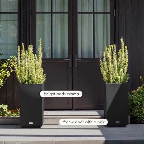 Veradek Block Series Pedestal Planter - Tall Rectangular Outdoor Planter - color: Black, size: 26"H x 13.5"W