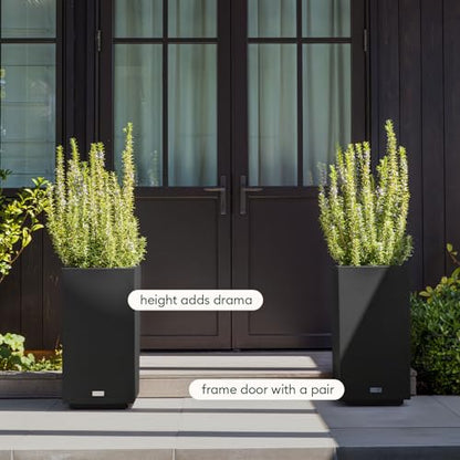Veradek Block Series Pedestal Planter - Tall Rectangular Outdoor Planter - color: Black, size: 26"H x 13.5"W