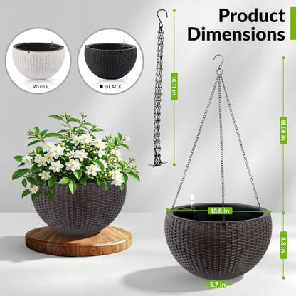 2 Pack 13.5" Self-Watering Hanging Baskets, Brown - color: Brown