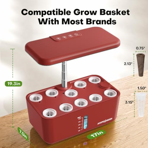 Ahopegarden Hydroponics Growing System: 10 Pods Indoor Herb Garden with LED - color: Red