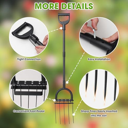 Broad Fork Garden Tool, 55" Heavy Duty 5 Sharp Tines BroadFork Hand Tiller Garden Pitchfork with Ergonomic Handles for Spading Digging Fork - size: Broad Fork 55Inch