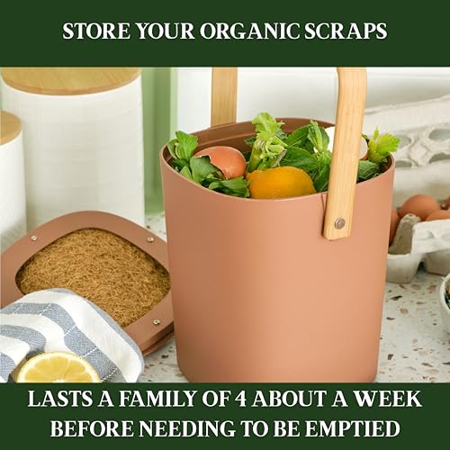Bamboozle - 1 Gallon Compost Bin, Comes with Hemp-Based Filter, Sustainable Materials, Indoor Countertop Composter, Home & Garden Supplies, Terracotta