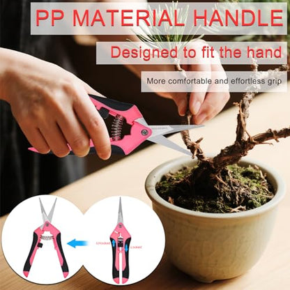 3Pcs Stainless Steel Garden Pruning Shears for Plants (Pink） - color: Pink