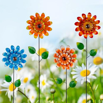 4 Pcs Wind Spinners Outdoor, Small Metal Flower Windmill - size: 4 Pack-26x5