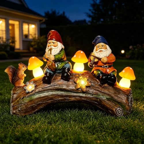 Solar Garden Gnome Statue - Whimsical Solar-Powered Lawn Ornament for Outdoor Decor, Waterproof Yard Art with Warm LED Mushroom Lights, for Homeowners & Garden Enthusiasts - color: 005-gnome