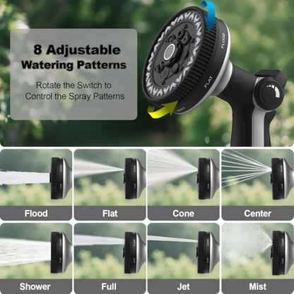 Garden Hose Nozzle | Heavy-Duty Metal Hose Sprayer Nozzle - 9cm/3.5" Ultra-Wide Spray, 8 Adjustable Nozzle Modes, Water Hose Nozzles for Watering, Cleaning, Pets & Car Washing (New Upgraded) - color: Grey+Black