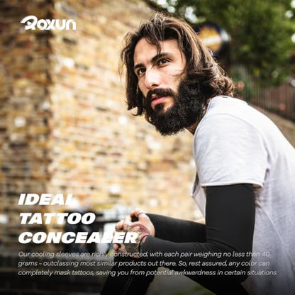 ROXUN Arm Sleeves Cooling UV Sun Protection Sport Compression for Men Women - color: Black+fluorescent