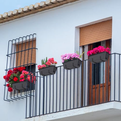4 Pack 17 Inch Deck Railing Planter Boxes Adjustable Window Boxes Planters - color: Gray+black Brackets