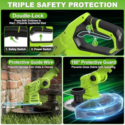 21V Cordless Weed Wacker String Trimmer Brush Cutter 2 Batteries