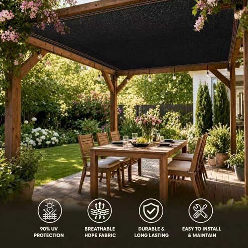 90% Black Shade Cloth, Mesh Tarp Sun Shade Cloth with Grommets(10 x 20 FT) - size: 10 x 20 FT