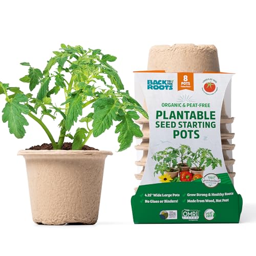 Back to the Roots Organic & PLANTABLE 4.25" Wide Seed Starting POTS (8 CT) - size: 4.25 inches x 4.25 inches x 7.3 inches, style: Seed Starting Pots: 4.25 inch, 8pk