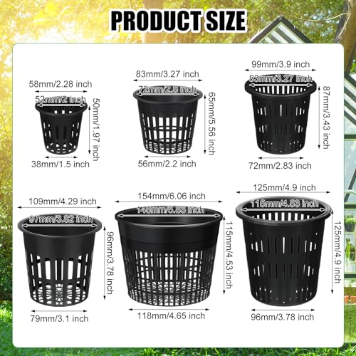 SiliFine 18 Pcs Hydroponic Net Pots, Variety Size Black Plastic for Orchids