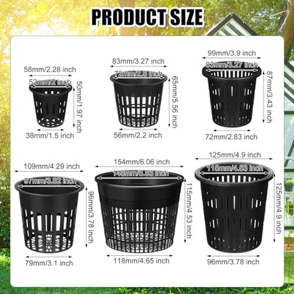 SiliFine 18 Pcs Hydroponic Net Pots, Variety Size Black Plastic for Orchids