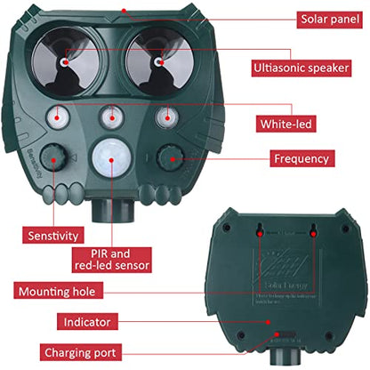 4 Pack 2026 Solar Ultrasonic Animal Repellent for Cat Deer Squirrel
