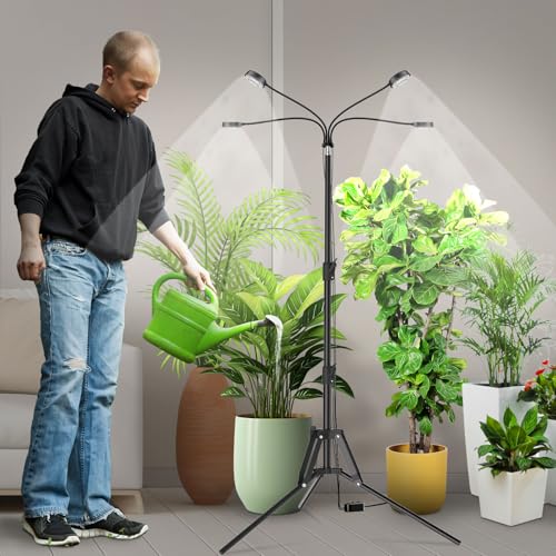 SANSI Grow Light for Indoor Plants, 40W 4-Head Tripod Stand Plant Light - color: Black-4-Head