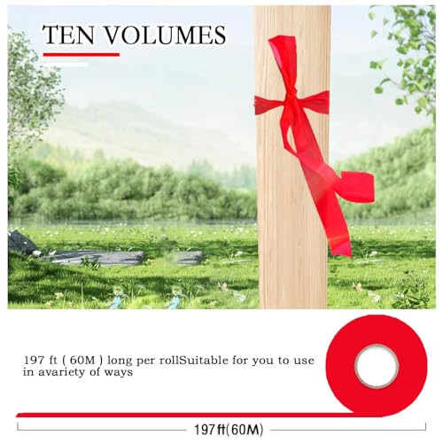 10 Pack Red Flagging Tape, Non-Adhesive Plastic Ribbon Neon Marking Roll - color: Red - 10pack