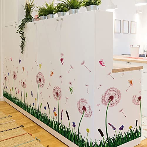 Orange Dandelion Wall Decals, Peel and Stick Vinyl Decor,Removable Vinyl Wall Stickers with Flowers Butterflies, Birds, Pink and Black Colorful Floral Design for Living Room, Bedroom, Nursery - color: Orange