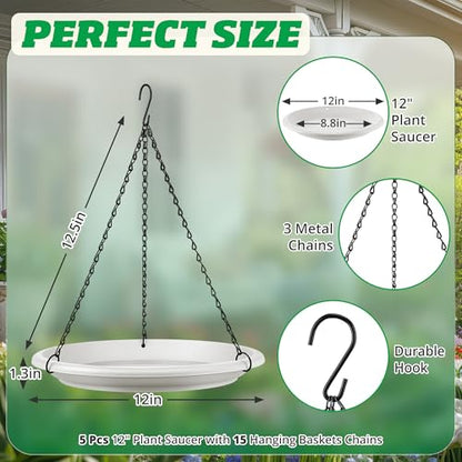 Hanging Planter for Plant, 12" Plant Saucer with Chain(5 Pcs,White) - color: White
