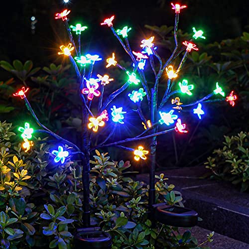 2 Pack Solar Lights Outdoor Waterproof, Garden Lights Solar Flowers - color: Multicolor Cherry 2Pack