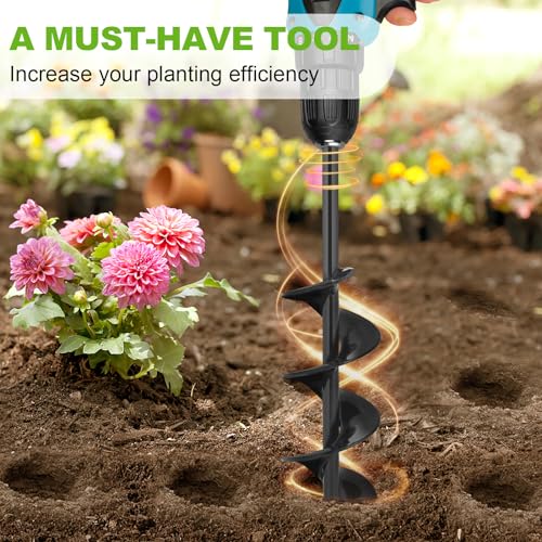 Auger Drill Bit for Planting 2 x 14.5 Inch, Garden Drill Bit for 3/8" Hex Drive, Earth Post Hole Digger Bulb Planter Plant Flower Planting Auger for Drill Rapid Bedding Digging - size: 2" x 14.5"-Black