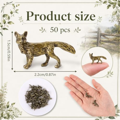 Civaner 50 Pcs Mini Fox Figurine, Mini Brass Figurines, Small Retro Animals - style: Fox