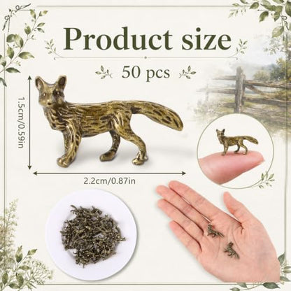 Civaner 50 Pcs Mini Fox Figurine, Mini Brass Figurines, Small Retro Animals - style: Fox