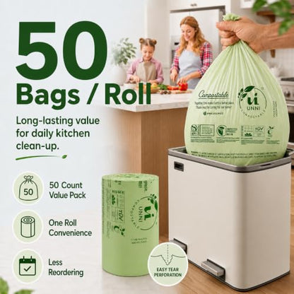 UNNI 8 Gallon Compostable Bags, 50 Count, 30 Liter, Extra Thick 0.85 Mil - size: 50 Count (Pack of 1), style: 8 Gallon